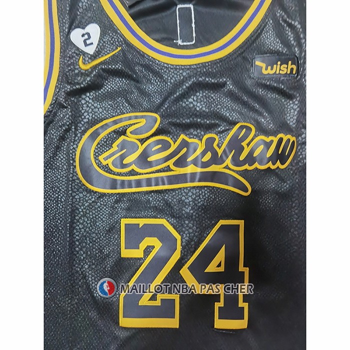 Maillot Los Angeles Lakers Kobe Bryant NO 24 Crenshaw Black Mamba Noir
